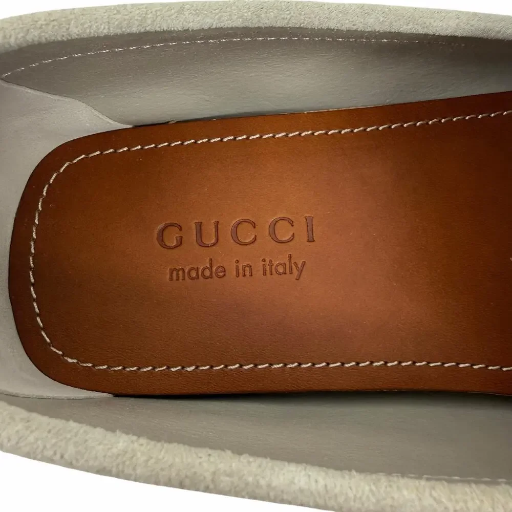 Gucci Byorn Guccisima Horsebit Suede Driver Loafer Oatmeal Size 11.5